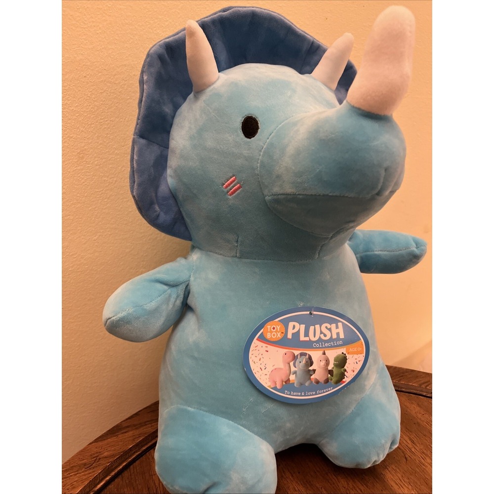 Greenbrier International Stuffed Plush Blue Dinosaur Triceratops Squishy Pillow - Picture 1 of 8